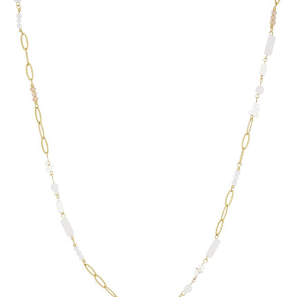 Long collier avec pierres blanches – Couleur or – 90 cm – Ne décolore pas (Cristal & Acier inoxydable)