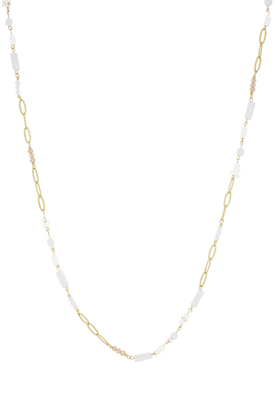 Lange Ketting met Witte Steentjes – Goudkleurig – 90 cm – Verkleurt Niet (Kristal & RVS)