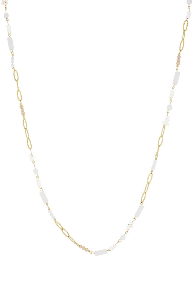 Long collier avec pierres blanches – Couleur or – 90 cm – Ne décolore pas (Cristal & Acier inoxydable)