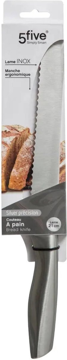 5Five Couteau à pain de précision - 1 pièce - Acier inoxydable - argenté - 34 cm - dentelé - couteau de cuisine - qualité de luxe