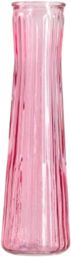 Homla - Amily Bloemenvaas - Glazen Vaas - Smal Design - Geribbeld Modern Decoratie - Vaas voor Droogbloemen en Verse Bloemen - Stijlvolle Woonaccessoire Pastel - Ø6.5 x 23 cm - Roze