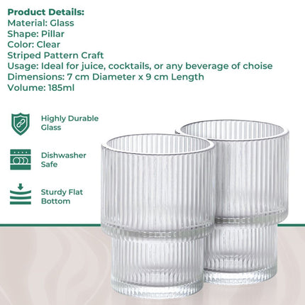 Verre à boire côtelé – verre à café – 185 ml – Lot de 6