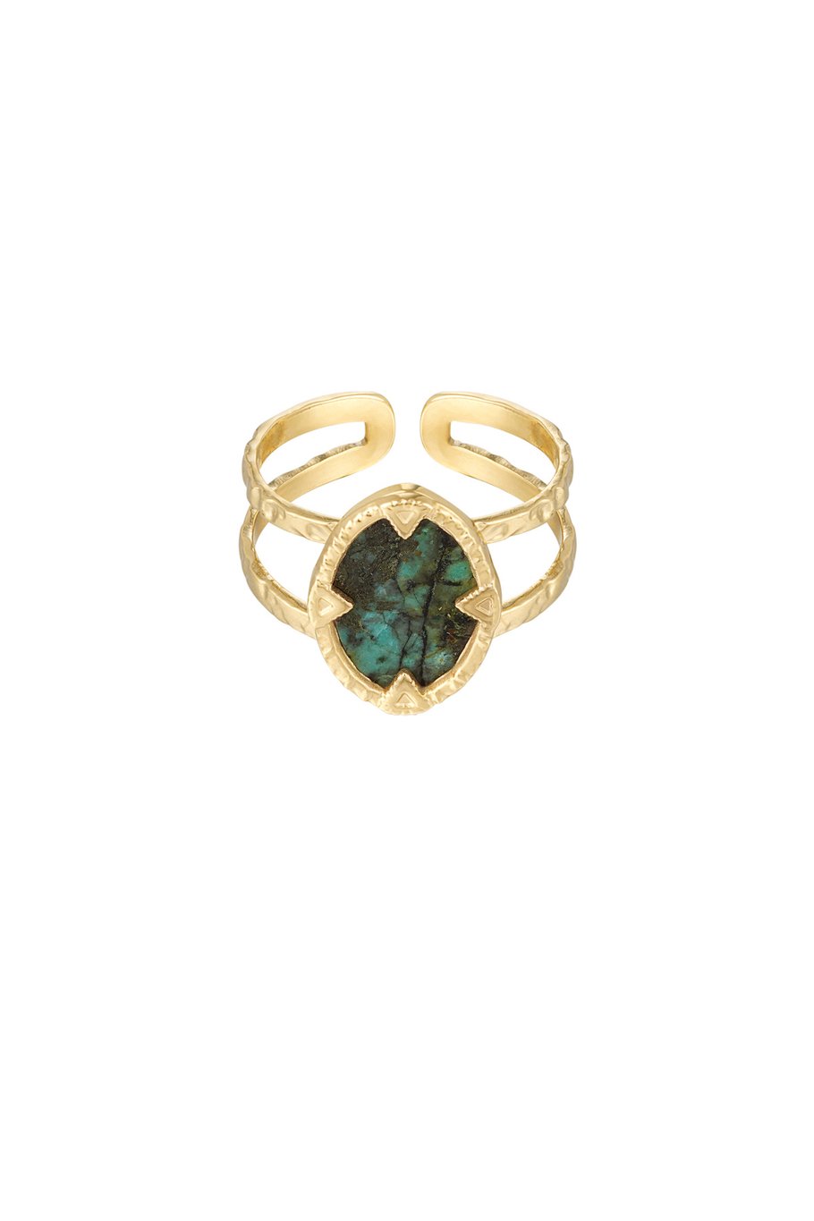 Gold Ring with Green Stone – Natural Stone – Trendy Stainless Steel Jewelry – One Size Adjustable – Chic Ring –