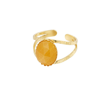 Bague ouverte robuste avec pierre naturelle ronde orange – Couleur or – Taille unique réglable
