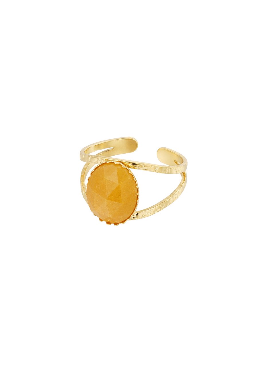 Robuuste Open Ring met Ronde Oranje Natuursteen – Goudkleurig – Verstelbaar One Size