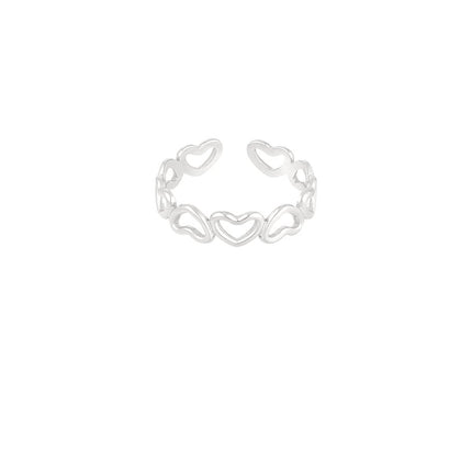 Bague en acier inoxydable « Love All Over » avec petits cœurs - Taille unique - Bijou romantique - 1,20g - Cadeau parfait