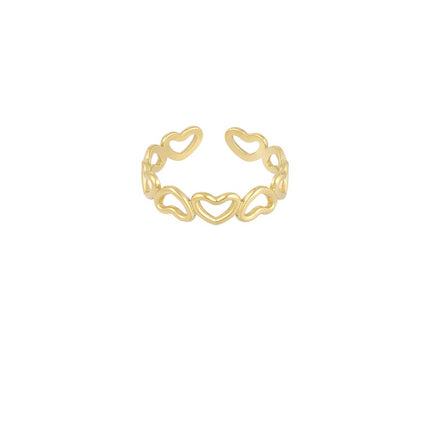 Bague "Love All Over" Cœurs Dorés - Acier Inoxydable - Taille Unique - Bijou Romantique - 1.20g - Cadeau Idéal