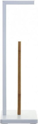 5five Porte-rouleau WC - avec réservoir - blanc - métal - bambou - 64 cm - Support de rouleau de papier toilette
