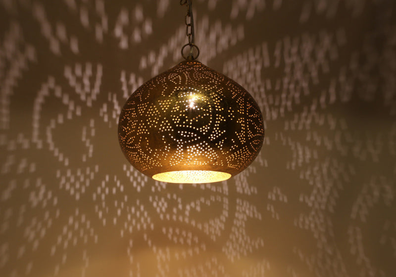 Orientalische Hängelampe Filigran-Stil Kürbis Vintage Gold XS