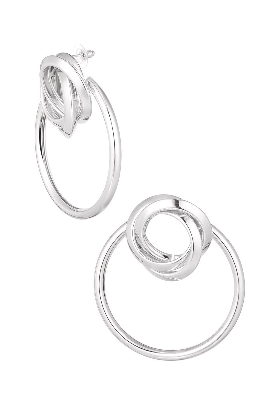 Silver Link Earrings with Knot Design – Trendy 7 cm Earrings – Metal – Everyday & Festive – 28.8 grams – Fashionable Statement Earrings