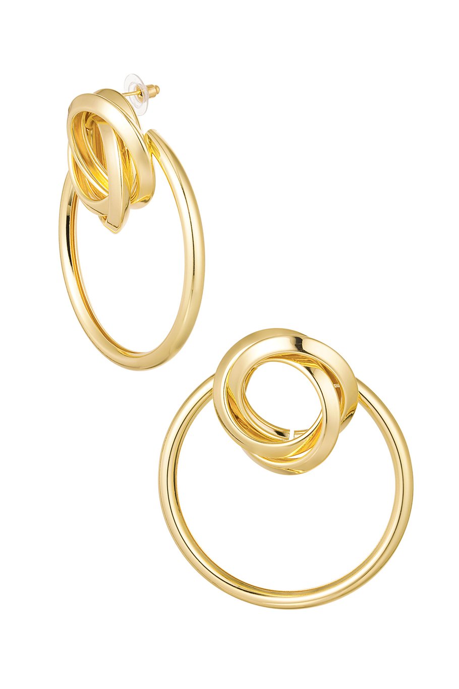 Gouden Schakeloorbellen met Knoopdesign – Trendy 7 cm Oorbellen – Metaal – Alledaags & Feestelijk – 28, 8 gram – Modieuze Statement Oorbellen