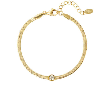 Bracelet à maillons avec pierre - Doré - 16cm - Acier inoxydable