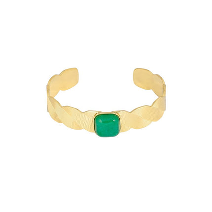 Bracelet Bohème – Acier Inoxydable Doré avec Pierre Verte – Bijou Unisexe Robuste