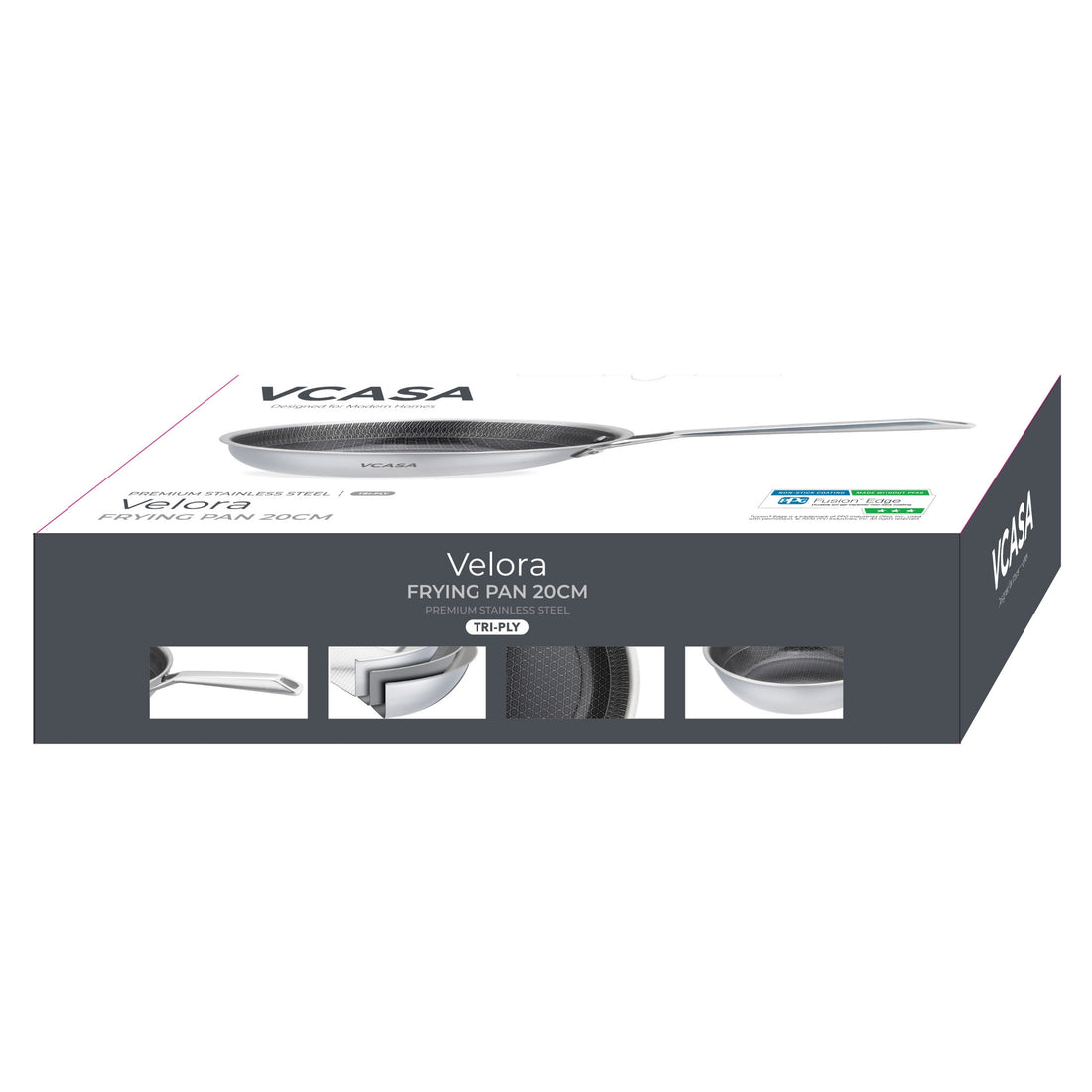 Vcasa keramische koekenpan 20 cm, PFAS-vrije antiaanbaklaag, tri-ply, Velora