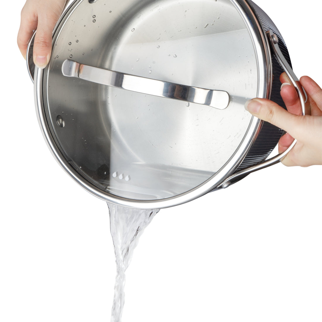 Vcasa kookpan 18 cm met afgietdeksel, 2,1 liter, rvs tri-ply, Velora