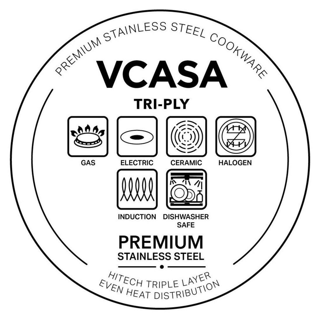 Vcasa kookpan 24 cm met afgietdeksel, 5,8 liter, 304 rvs tri-ply, Velora