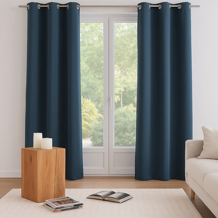 Lot de 2 Rideaux Occultants – 135x240 cm – Bleu Orage – Isolant Phonique & Thermique – À Œillets