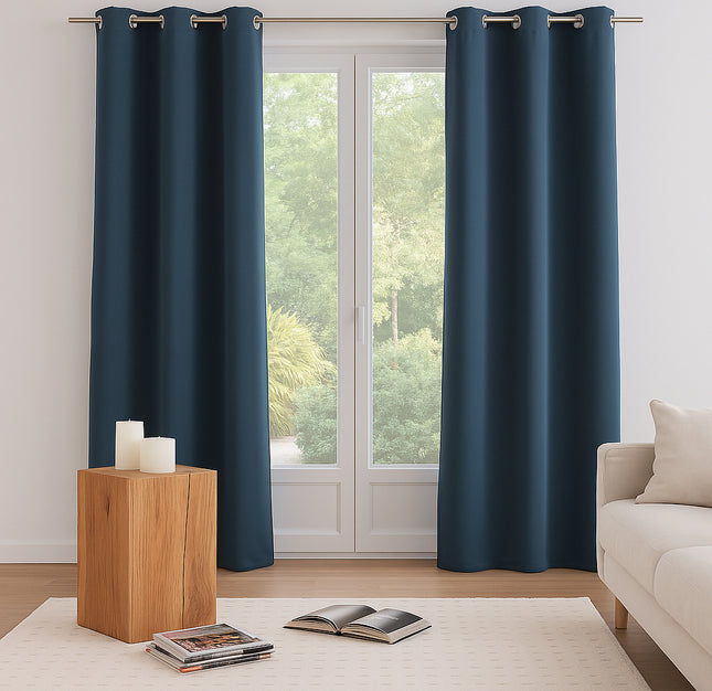 Lot de 2 Rideaux Occultants – 135x240 cm – Bleu Orage – Isolant Phonique & Thermique – À Œillets
