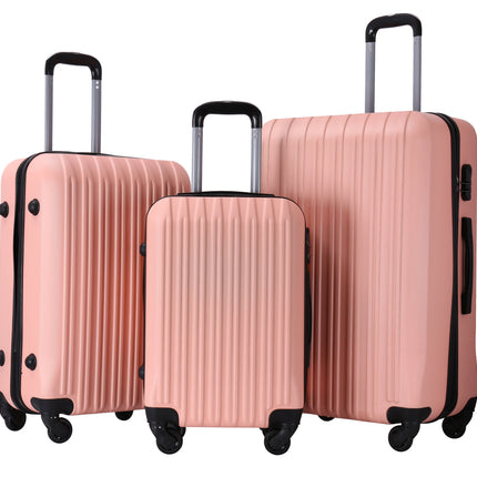 Set de 3 valises rose clair – Trolleys rigides ABS avec roues à 360° et serrure à combinaison – Valises de voyage S/M/L