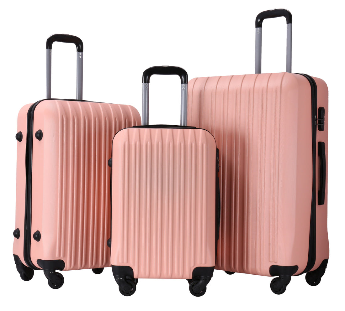 3-teiliges Koffersystem Hellrosa – Harte ABS-Trolleys mit 360°-Rollen und Zahlenschloss – Reisekoffer S / M / L