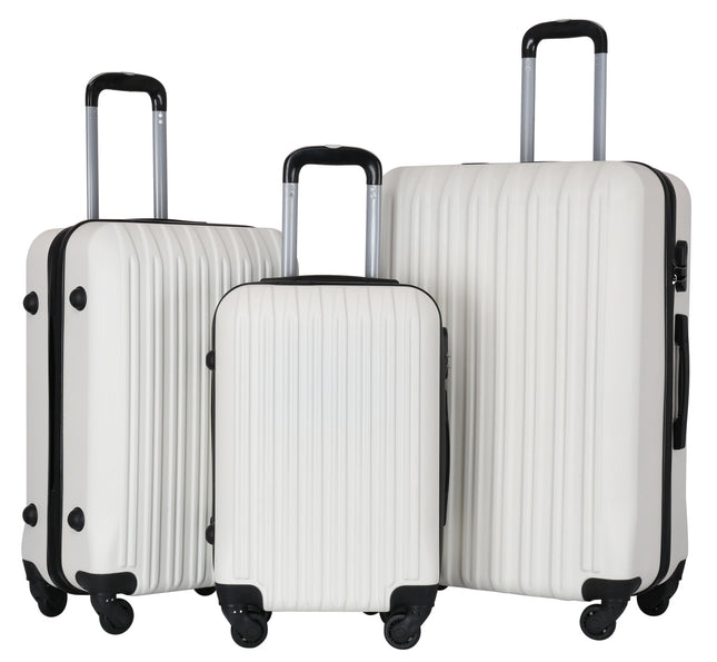 Lot de 3 Valises Blanches – Trolleys Rigides en ABS avec Roues à 360° et Cadenas à Combinaison – Valises de Voyage Légères (S/M/L)