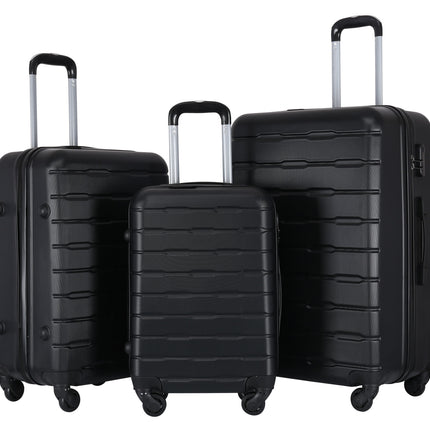 Set de 3 Valises de Voyage Noires – Valises Rigides en ABS avec Roulettes, Cadenas à Combinaison et Poignée Télescopique