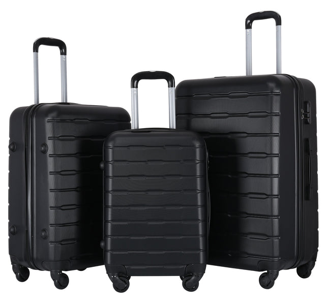 Set de 3 Valises de Voyage Noires – Valises Rigides en ABS avec Roulettes, Cadenas à Combinaison et Poignée Télescopique