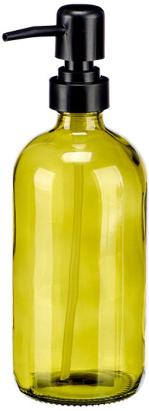 Seifenspender Glas - Kristall-Seifenspender - Handseifenpumpe mit schwarzer Pumpe - Nachfüllbarer Lotionspender - Badezimmer-Accessoire - Rund - 500 ml - 7,4 x 9,5 x 21,4 cm - Grün