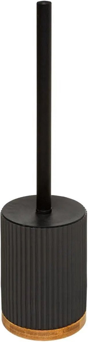 Brosse WC/toilet avec support rond en polyrésine/pierre noire 40 cm