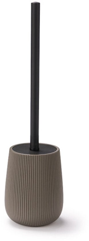 Toiletborstelhouder - Toiletborstel Set met Houder - Gestreept Toilet Accessoire - Mat Zwart RVS Handvat - Borstelhouder Modern - Badkamer Accessoire - 10,5 x 10,5 x 40,5 cm - Grijs