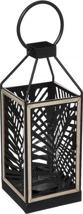 Lantaarn - windlicht - zwart - hout - 38cm - inclusief binnenglas