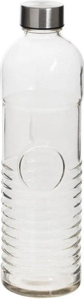 Bouteille d'eau/gourde en verre trempé côtelé 1 litre - Bouteilles en verre