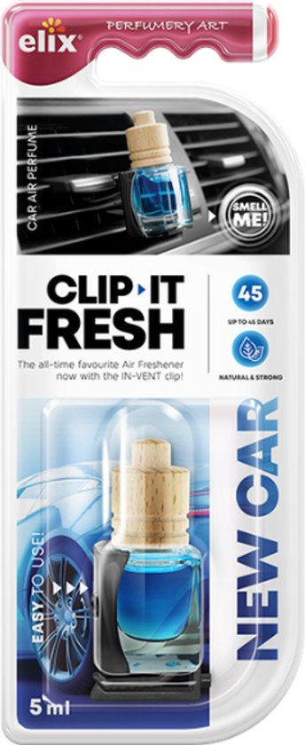 Elix - Clip-It Fresh Autoparfum - Auto-Lufterfrischer - Clip für Lüftungsschlitze - Duft-Clip mit ätherischen Ölen - Langanhaltender Duft bis zu 45 Tage - 5 ml - New Car