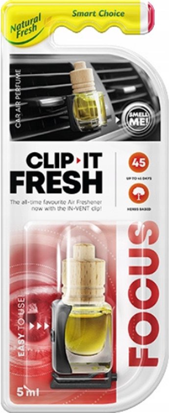 Elix - Clip-It Fresh Auto Luchtverfrisser - Clip Vent - Air Freshener Ventilatierooster - Geur Clip met Essentiële Oliën - Langdurige Geur tot 45 Dagen - 5ml - Focus