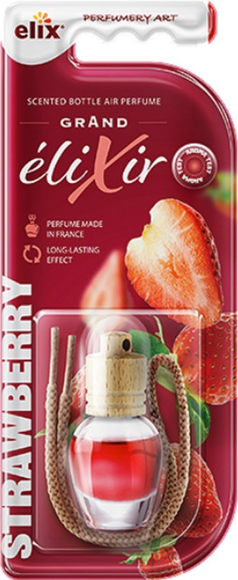 Elix - Auto Luchtverfrisser - Autoparfum - Houten Geurhanger - Interieur Parfum Auto - Luxe Air Freshener Flesje - Langdurig Effect - Geurhanger Auto & Huis - 8 ml - Strawberry