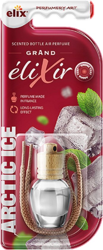 Elix - Elixir Auto Luchtverfrisser - Houten Geurhanger - Interieur Parfum Auto - Luxe Air Freshener Flesje - Geurhanger Auto & Huis - 8 ml - Arctic Ice