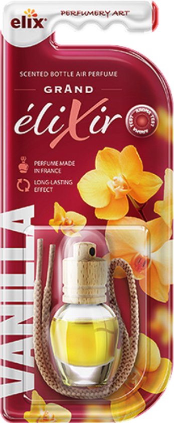Elix - Car Air Freshener - Car Perfume - Wooden Scent Hanger - Interior Car Fragrance - Luxury Air Freshener Bottle - Long-lasting Effect - Scent Hanger for Car & Home - 8 ml - Vanilla