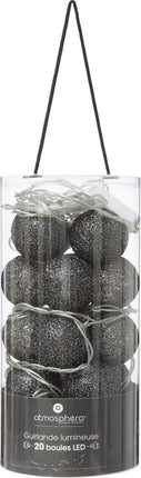 Guirlande lumineuse Atmosphera - 20 boules lumineuses 6 cm - noire - 435 cm - prise