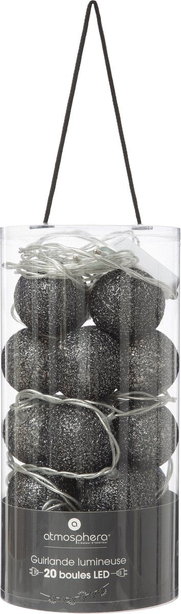 Guirlande lumineuse Atmosphera - 20 boules lumineuses 6 cm - noire - 435 cm - prise