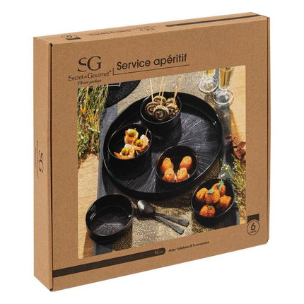 Set de tapas Astra - Plat de service en verre 6 pièces - 34x5 cm - Noir