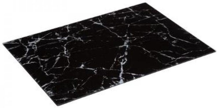 Glasschneidebrett - Marmoroptik: 40 x 30 cm - UV-beschichtetes Glas - Serviertablett - Antirutsch - Schwarz