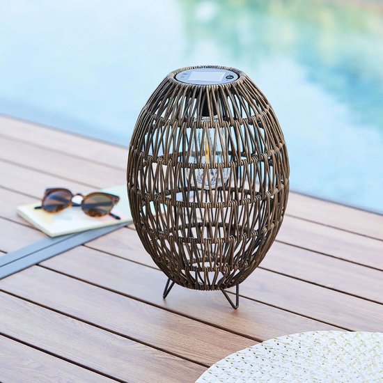 Éclairage extérieur solaire - Lampe de table solaire - lampe solaire - hauteur 32 cm - beige/marron