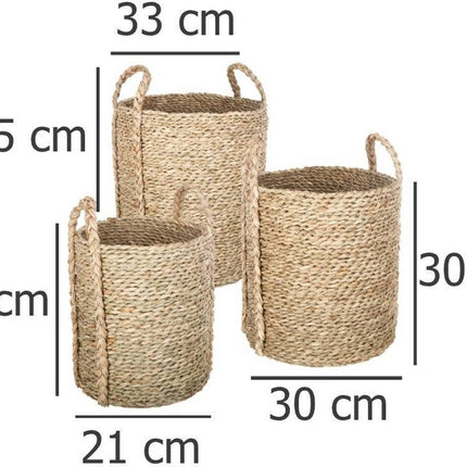 Paniers décoratifs ronds et hauts avec poignées en osier, lot de 3
