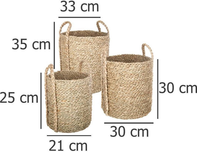 Paniers décoratifs ronds et hauts avec poignées en osier, lot de 3