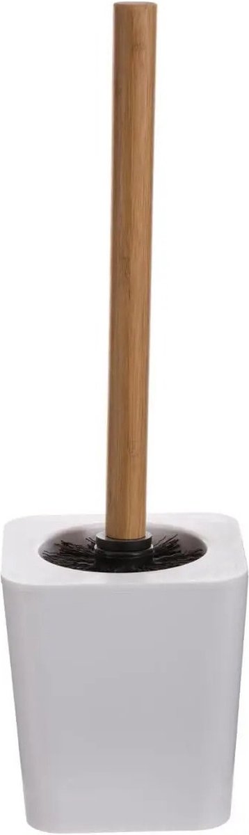 5five Brosse de toilette avec support - blanc - plastique et bambou - 38 cm - brosse WC