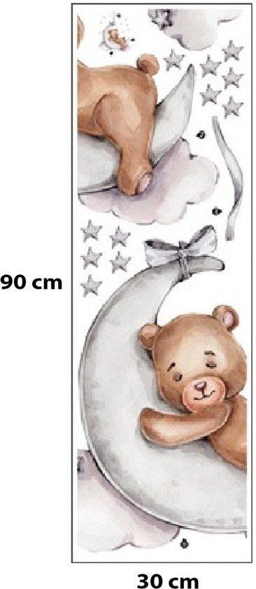 Sipo Wandsticker Beer op de Maan - Zelfklevende Ruimte Muurdecoratie voor Kinderkamer - 72x57 cm - Space Wandsticker met Sterren en Maan