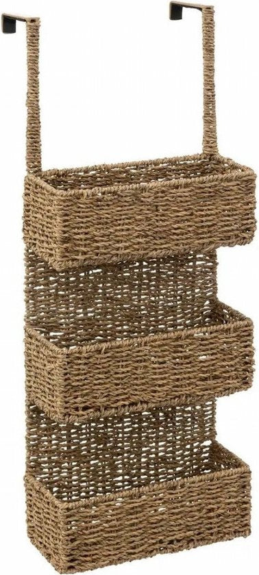 5Five Opbergmand deurrek - 3 manden - riet - bruin - 28 x 12 x 69 cm - badkamerkast