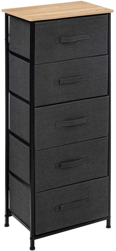 5Five Aufbewahrungsschrank Pisa – 5 Körbe – grau – 45 x 30 x 114 cm – Metall / Holz / Stoff – Aufbewahrung