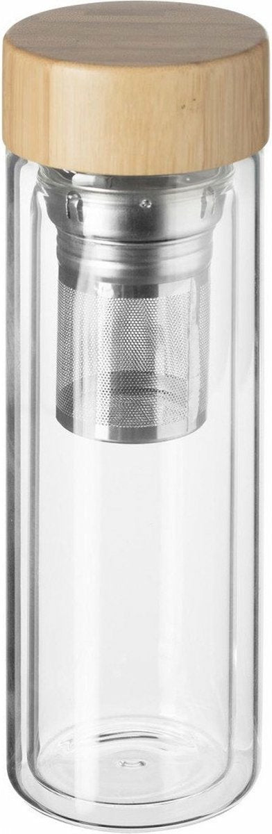 Secret de Gourmet Bouteille à thé - double paroi - verre/bambou - 40 cl - bouteille infuseur/théière