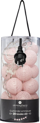 Atmosphera Lichtslinger - 20 verlichte balletjes/bollen 6 cm - lichtroze - 435 cm - met stekker